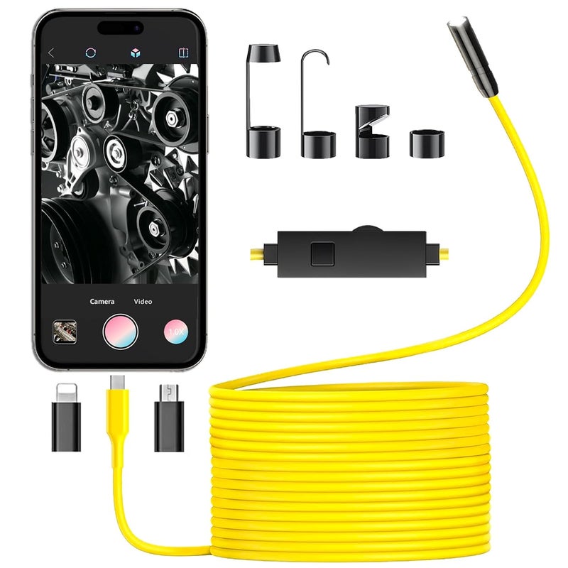 JSE Store Endoscope Camera with Light, 16.4FT Waterproof Borescope 1920P HD, Semi-Rigid Cable, 8 Adjustable High Brightness LED Lights Inspection Snake Camera for iPhone, Android, iPad - Image 1